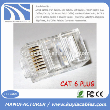 Fábrica venden CAT6 RJ45 PLUG 8P8C UTP oro plateado adaptador